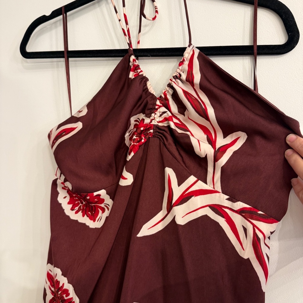 Banana Republic - Halter satin, floral, cranberry top - Size M